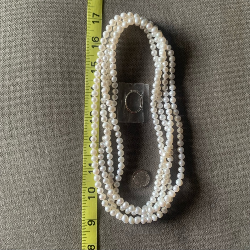6-6.5 mm round natural white culture Pearl necklace - long strand - Picture 4 of 5